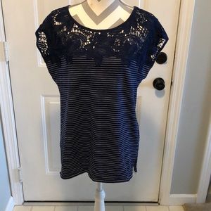 St Johns Bay lace & navy striped pullover top